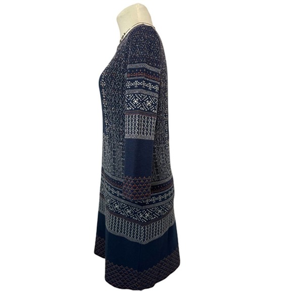 BCBGMAXAZRIA Pullover Shift Navy Print Sweater 3/4 Sleeve Dress - Picture 2 of 8